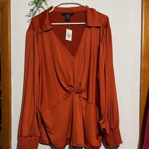 Ashley Stewart Terracotta Blouse with Front Twist